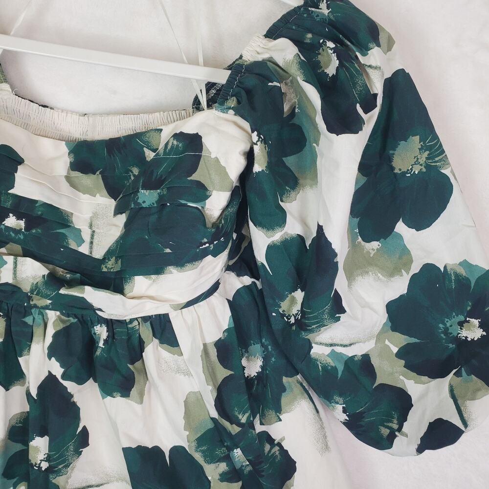 ABERCROMBIE & FITCH Emerson Poplin Puff Sleeve Mini Dress Green Floral Sz Small - Picture 3 of 13